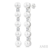 4MM Cultured Pearl and 1/4 Ctw Round Cut Diamond Fashion Earrings in 14K White Gold