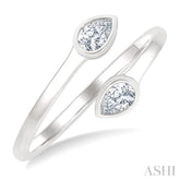 1/5 Ctw Split Single Coil Bezel Set Pear Cut Diamond Open Fashion Ring in 14K White Gold