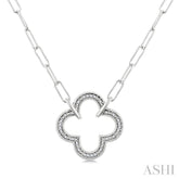 1/10 Ctw Round Cut Diamond Paperclip Pendant With Chain in Sterling Silver