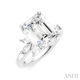 5/8 Ctw Emerald Shape Marquise and Round Cut Diamond Semi-Mount Engagement Ring in 14K White Gold