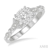 1/2 Ctw Marquise Shank Circular Mount Lovebright Round Cut Diamond Ring in 14K White Gold