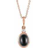 14K Rose Gold 6x4 mm Natural Black Onyx & .015 CT Natural Diamond 16-18" Necklace