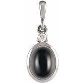 Sterling Silver 9x7 mm Natural Black Onyx & .03 CT Natural Diamond Cabochon Pendant