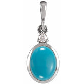 Platinum 5x3 mm Natural Turquoise & .02 CT Natural Diamond Cabochon Pendant
