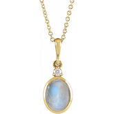 14K Yellow Gold 9x7 mm Natural Rainbow Moonstone & .03 CT Natural Diamond 16-18" Necklace