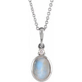 Sterling Silver 5x3 mm Natural Rainbow Moonstone & .03 CT Natural Diamond 16-18" Necklace
