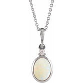 14K White Gold 9x7 mm Natural White Opal & .03 CT Natural Diamond 16-18" Necklace