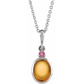 Platinum 8x6 mm Natural Citrine & Natural Pink Tourmaline 16-18" Necklace