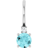 14K White Gold Natural Blue Zircon & .015 CT Natural Diamond Charm/Pendant