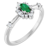 14K White Gold Natural Emerald & 1/6 CTW Natural Diamond Halo-Style Ring