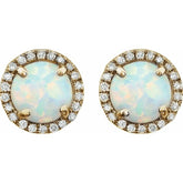 14K Yellow Gold Vermeil Lab-Grown White Opal & 1/8 CTW Lab-Grown Diamond Birthstone Earrings