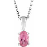 Sterling Silver Natural Pink Tourmaline 16-18" Necklace
