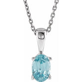 Sterling Silver Natural Blue Zircon 16-18" Necklace