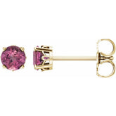 14K Yellow Gold Natural Pink Tourmaline Scroll Setting® Stud Earrings