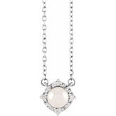 14K White Gold Cultured White Freshwater Pearl & .04 CTW Natural Diamond Halo-Style 18" Necklace