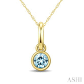 3X3 MM Round Shape Aquamarine Bezel Set Semi-Precious Solitaire Pendant With Chain in 10K Yellow Gold