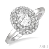 3/4 Ctw Round & Oval Cut Diamond Ladies Engagement Ring with 1/2 Ctw Oval Cut Center Stone in 14K White Gold