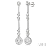 3/4 Ctw Tri-Section Lovebright Round Cut Diamond Bar Link Earrings in 14K White Gold