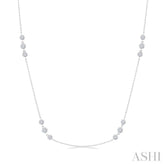 1 1/2 Ctw Three Stone Bezel Set Round Cut Diamond Station Necklace in 14K White Gold