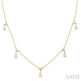 5/8 Ctw Dangle Pear and Round Cut Diamond Station Necklace in 14K Yellow Gold