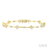 1 1/3 Ctw Bezel Set Princess and Round Cut Diamond Bar Link Bracelet in 14K Yellow Gold