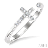 1/10 Ctw Petite Cross Round Cut Diamond Open Fashion Ring in 10K White Gold