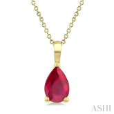 6X4 MM Pear Shape Ruby Precious Solitaire Pendant With Chain in 14K Yellow Gold