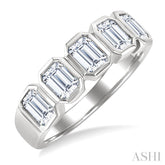 1 1/2 Ctw Bezel Set 5-Stone Emerald Cut Diamond Fashion Band in 14K White Gold