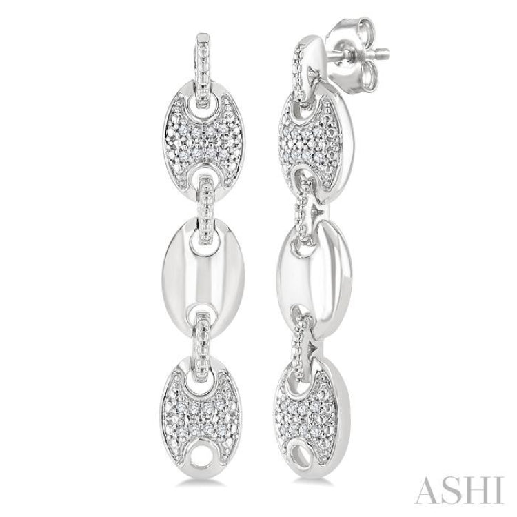 1/10 Ctw Mariner Link Round Cut Diamond Fashion Earrings in Sterling Silver