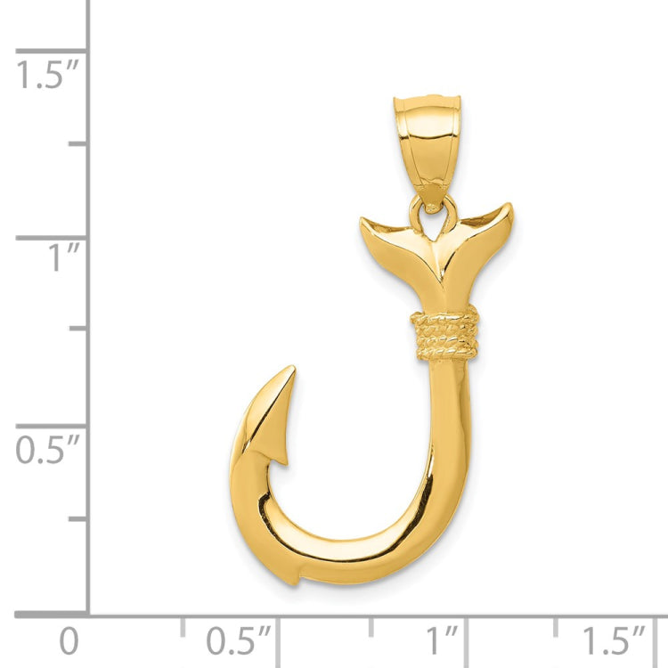 14K 3-D Whale Tail Hook Pendant