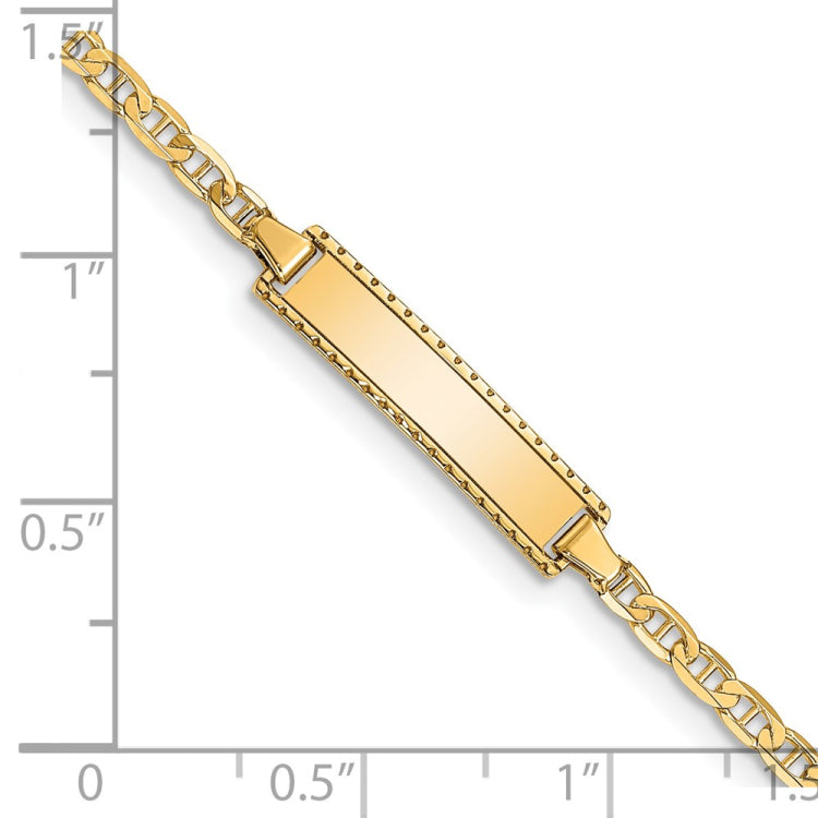 14k Polished Solid Chain/Solid Plate Anchor Link 18.5x5mm Plate 6 inch Baby/Child ID Bracelet