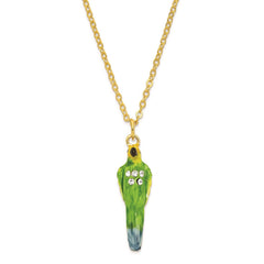 Luxury Giftware Pewter Bejeweled Crystals Gold-tone Enameled PACO Large Parakeet Parrot Trinket Box with Matching 18 Inch Necklace