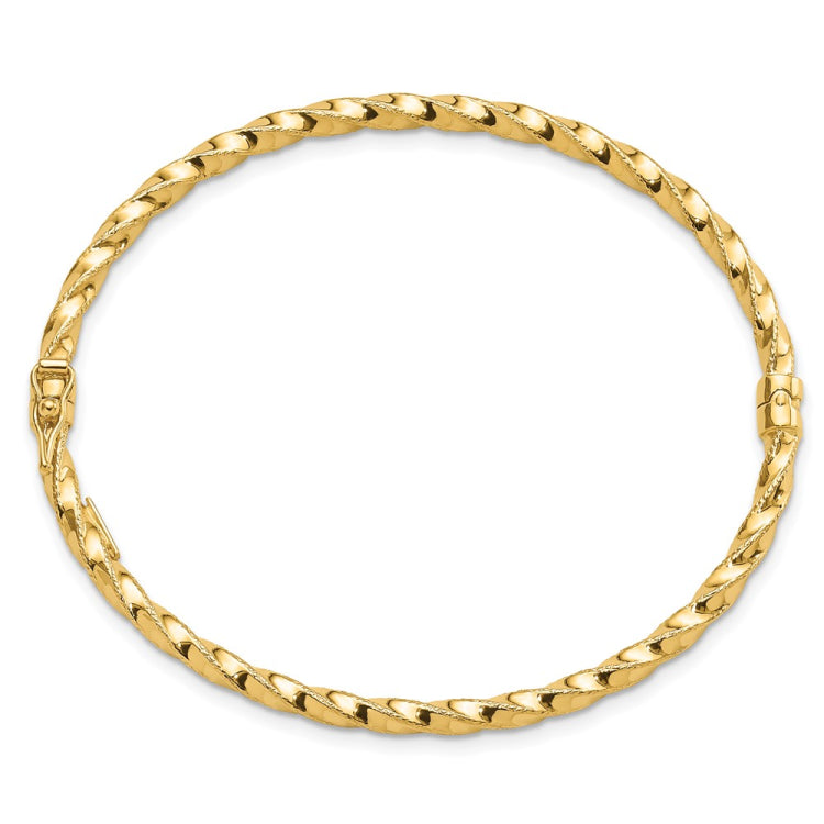 14K Polished Twisted 3.20mm Hinged Oval Bangle Bracelet