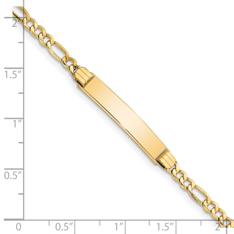 14k Polished Semi-Solid Chain/Solid Plate Figaro Link 25.5x5mm Plate 7 inch ID Bracelet