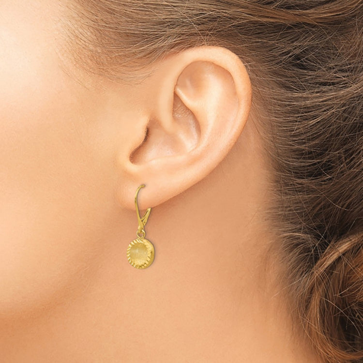 14k Brushed and Polished Diamond-cut Circle Dangle Leverback Earrings