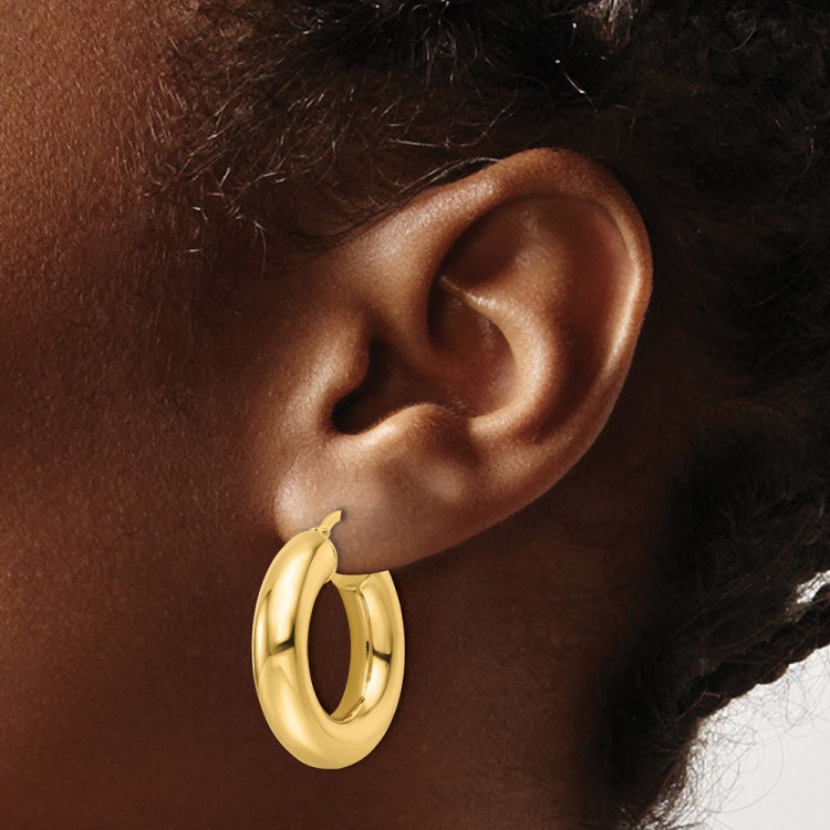 14k 6x26mm Polished Round Tube Hoop Earrings
