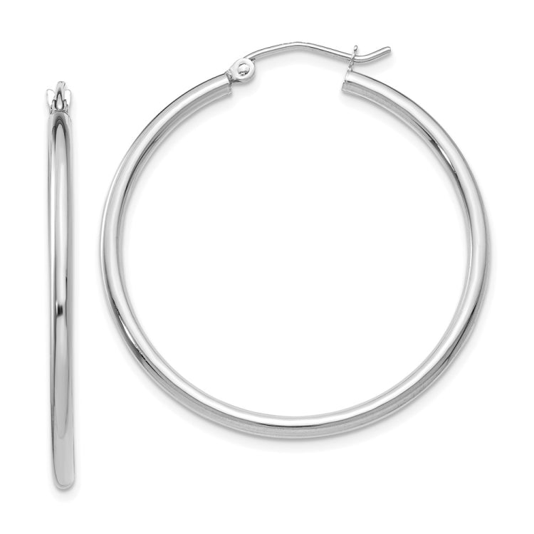 14k White Gold 2x35mm Polished Lightweight Tube Hoop Earrings
