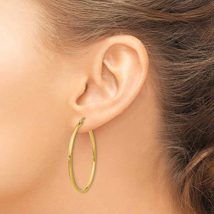 14k 2x40mm Polished Lightweight Tube Hoop Earrings