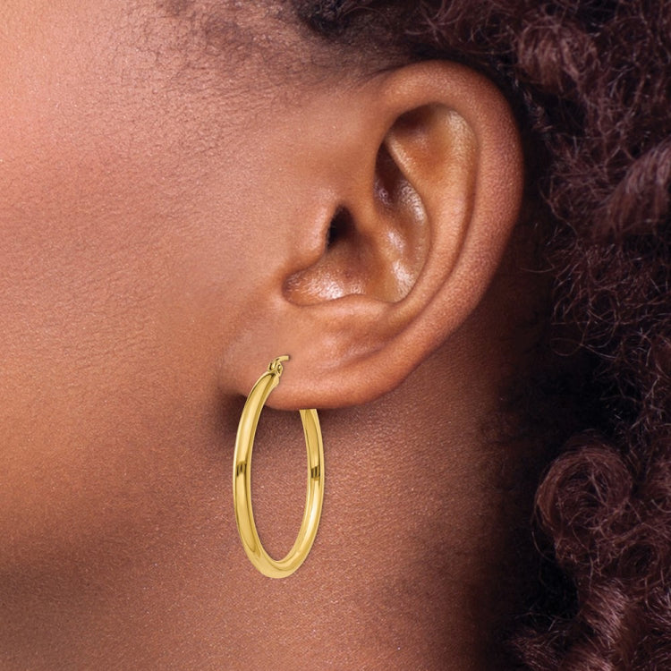 14k 2.5x30mm Polished Lightweight Tube Hoop Earrings