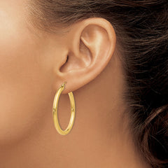 14K 3x35mm Polished Lightweight Tube Hoop Earrings
