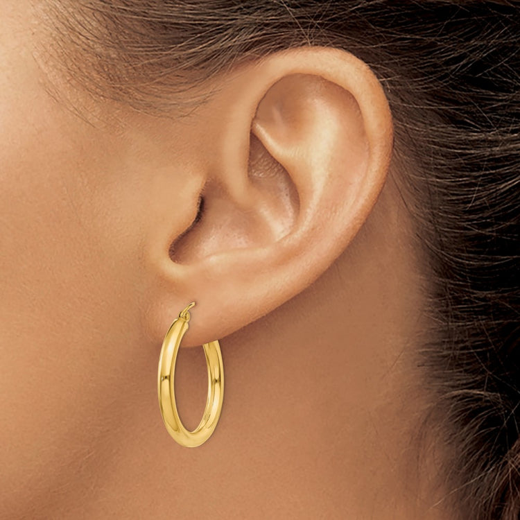 14k 3x25mm Polished Tube Hoop Earrings