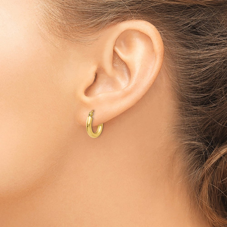 14K 3x14mm Polished Tube Hoop Earrings