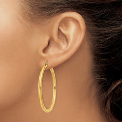 14K 3x45mm Polished Lightweight Tube Hoop Earrings