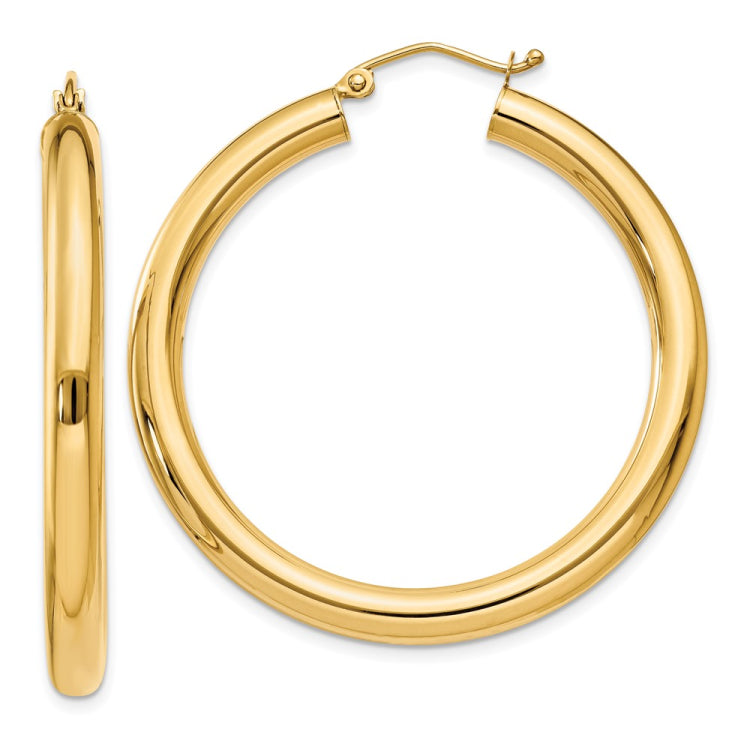 14K 4x40mm Polished Lightweight Tube Hoop Earrings