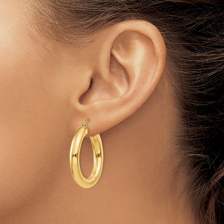 14k 5x30mm Polished Lightweight Tube Hoop Earrings