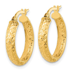 14K 3.75x19mm Polished Diamond-cut Inside and Out Fancy Tube Hoop Earrings