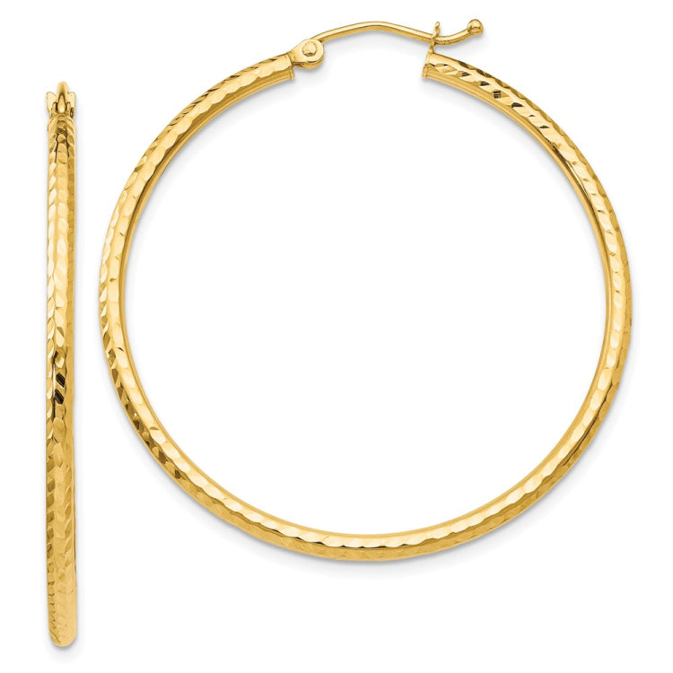 14k 2x40mm Diamond-cut Round Tube Hoop Earrings