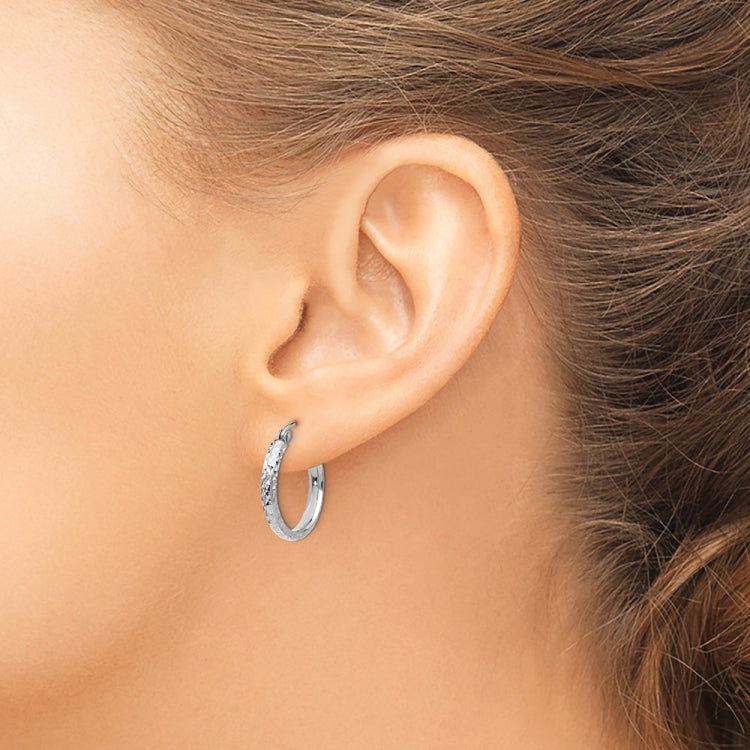 14K White Gold 2.8x18mm Diamond-cut Tube Hoop Earrings