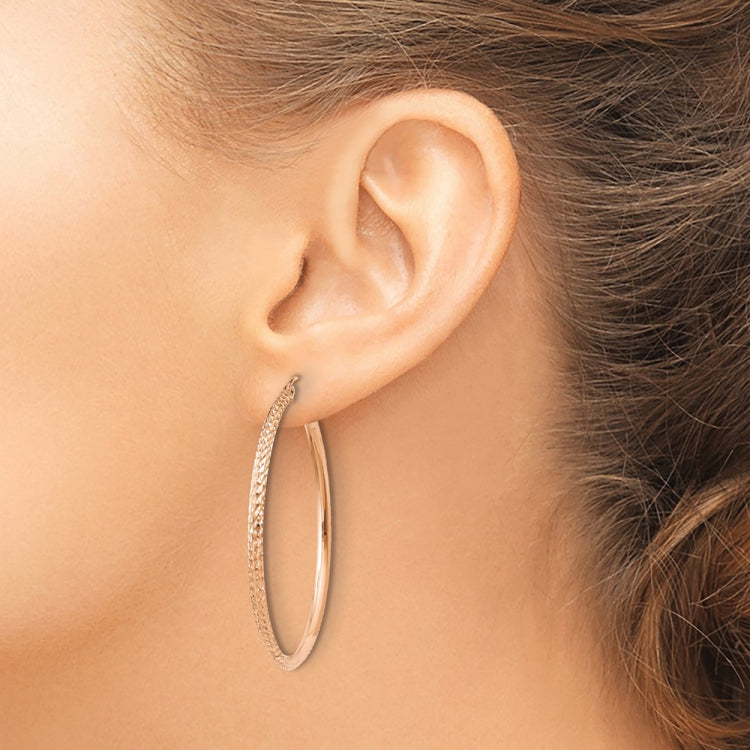 14K Rose Gold 2.5x45mm Knife-Edge Diamond-cut Tube Hoop Earrings