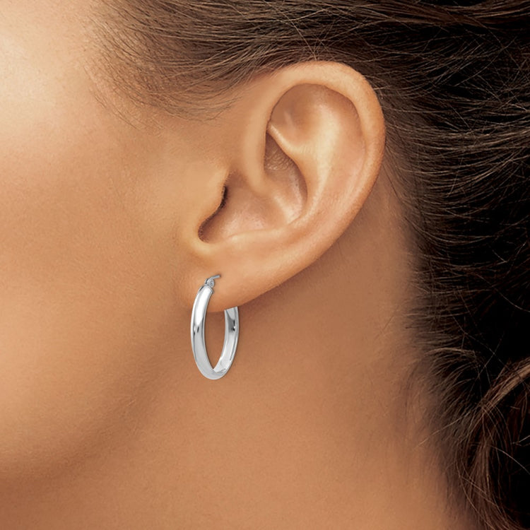 14k White Gold 3.5x16mm Polished Oval Tube Hoop Earrings